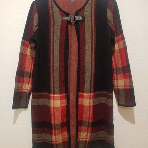 Jones Studio Womens Plaid Long Sweater Coatigan Snap Clasp Size M.